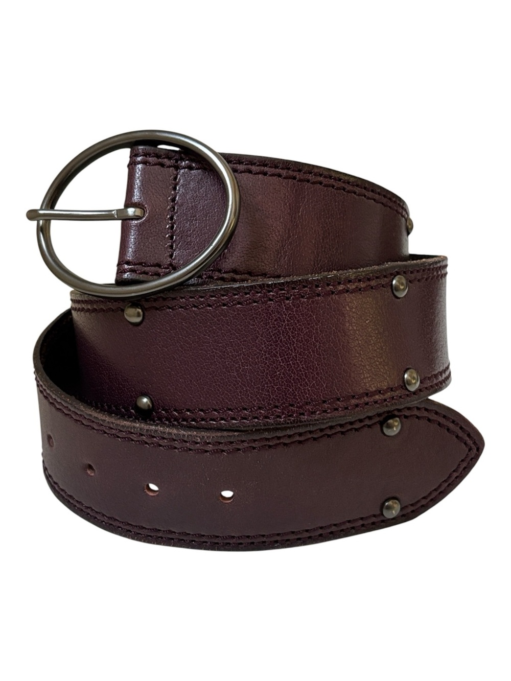 Linea Pelle Women's Leather Belt in Purple with Round Gunmetal Buckle and Studs